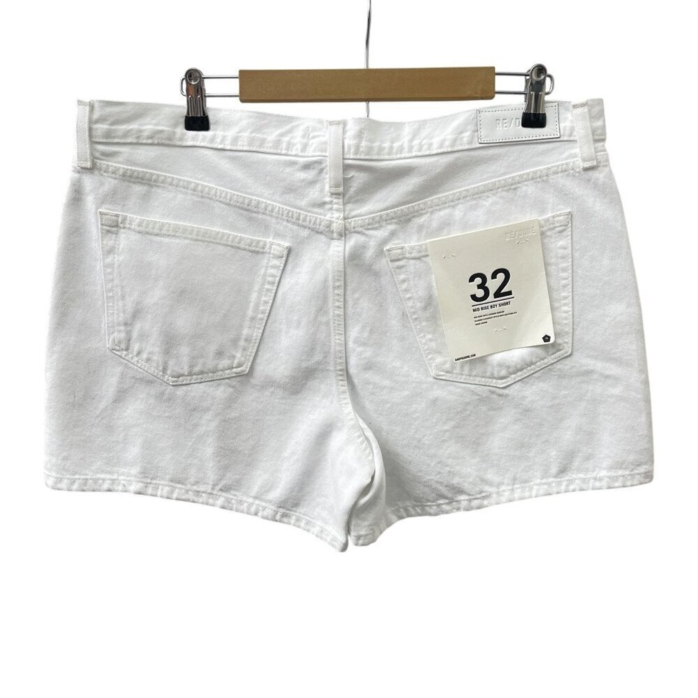 Re/Done Button Fly Mid-Rise Boy Shorts White Rigid Denim Womens 32‎ NWT - Picture 5 of 16